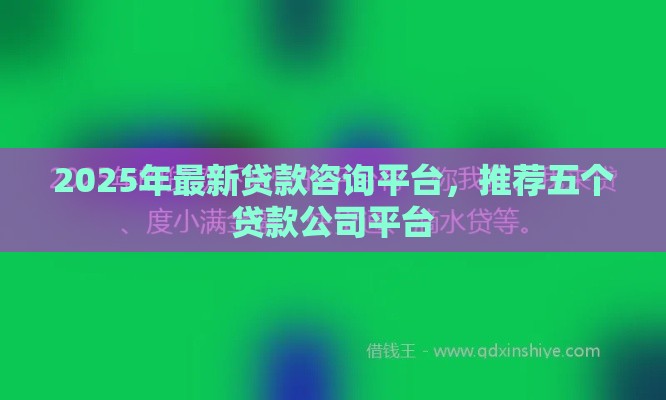 2025年最新贷款咨询平台，推荐五个贷款公司平台