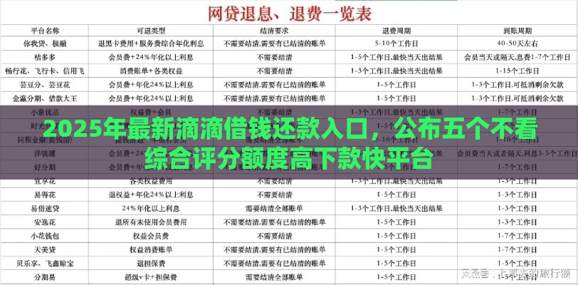 2025年最新滴滴借钱还款入口，公布五个不看综合评分额度高下款快平台