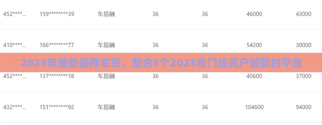 2025年最新抵押车贷，整合5个2025专门给花户放款的平台