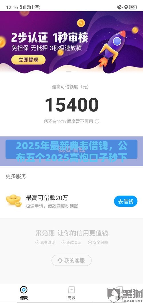 2025年最新典韦借钱，公布五个2025高炮口子秒下款