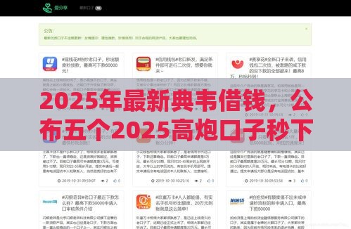 2025年最新典韦借钱，公布五个2025高炮口子秒下款
