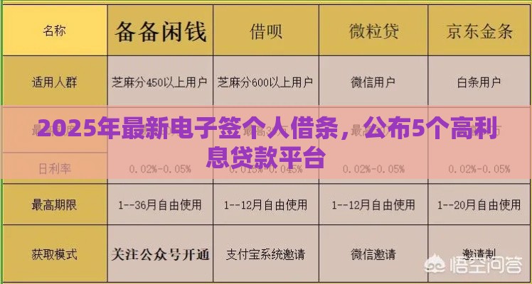 2025年最新电子签个人借条，公布5个高利息贷款平台