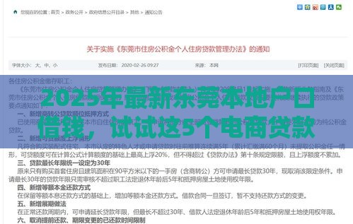 2025年最新东莞本地户口借钱，试试这5个电商贷款平台