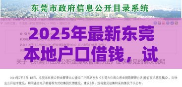 2025年最新东莞本地户口借钱，试试这5个电商贷款平台