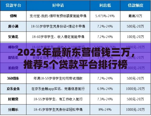 2025年最新东营借钱三万，推荐5个贷款平台排行榜