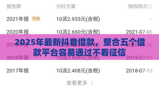2025年最新抖音借款，整合五个借款平台容易通过不看征信