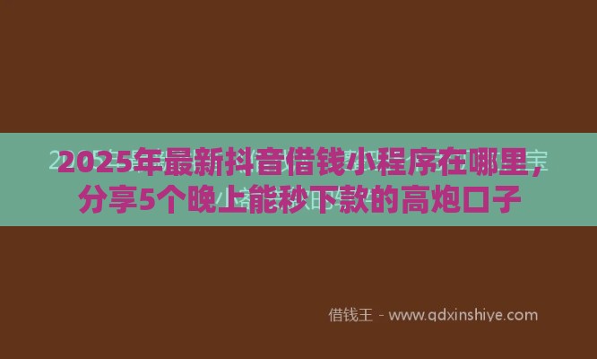 2025年最新抖音借钱小程序在哪里，分享5个晚上能秒下款的高炮口子