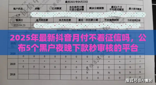2025年最新抖音月付不看征信吗，公布5个黑户夜晚下款秒审核的平台