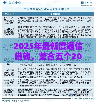 2025年最新度通信借钱，整合五个2025互联网正规持牌贷款平台