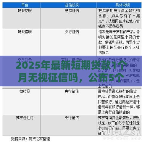 2025年最新短期贷款1个月无视征信吗，公布5个网络贷款平台哪家好