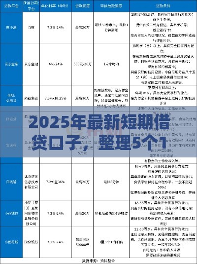 2025年最新短期借贷口子，整理5个18岁小额贷款平台